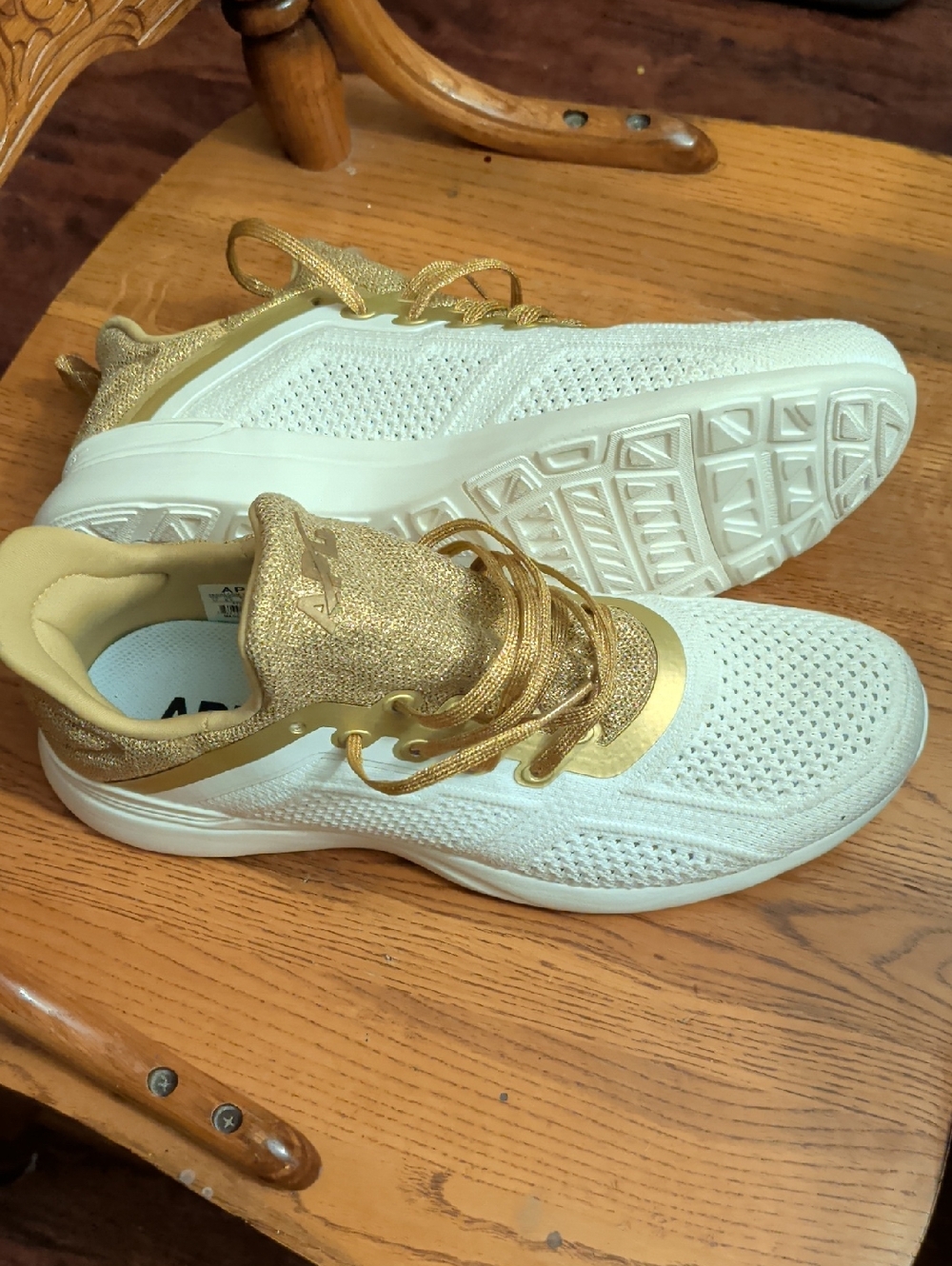 APL Sneakers White and Gold Knit Athletic Sneakers Techloom